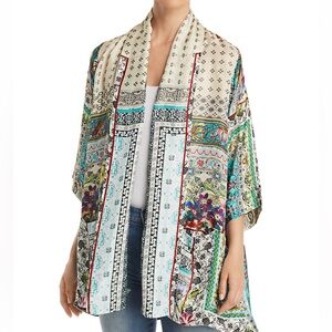 Johnny Was Samira Mixed-Print Silk Tie-Front Kimono size 3X excellent condition